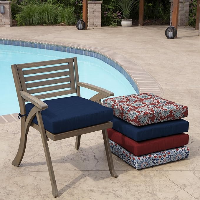 Arden Foam Outdoor Seat Cushions (4-Pack), 19 x 19, Premium High-Density Foam, Never Flattens, Weather-Proof for Outdoor Chairs Sapphire Blue Leala