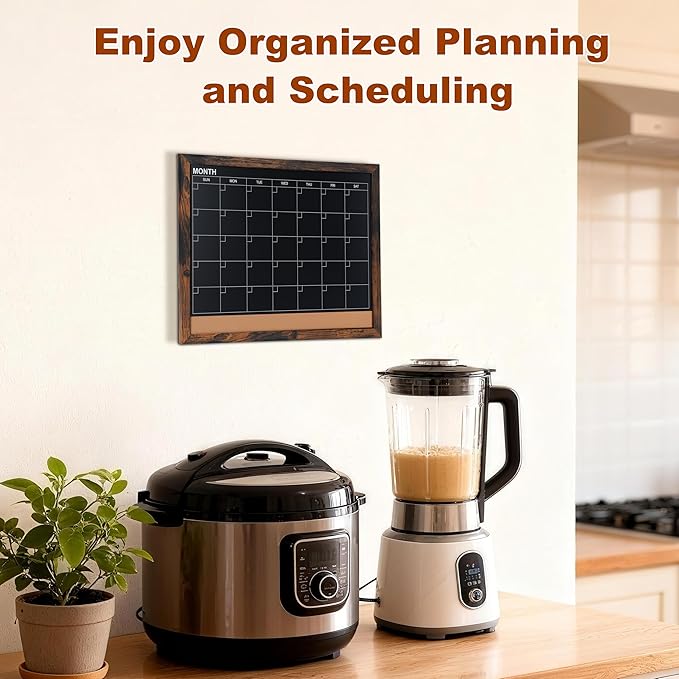 Chalkboard Calendar for Wall, Small Rustic Framed Magnetic Chalkboard & Cork