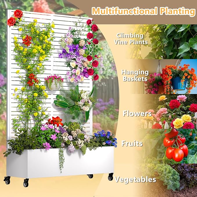 MTART Metal Planter Box with Trellis, 72.1"x47.2"x16" Outdoor Galvanized Raised