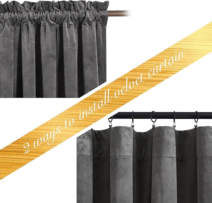 NICETOWN Living Room Grey Velvet Curtains, Sound and Sunlight Reducing Heavy