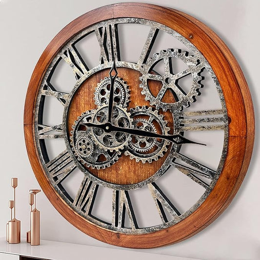 The B-Style Large Wall Clock 24 inch Moving Gear Wall Clock Oversized Vintage