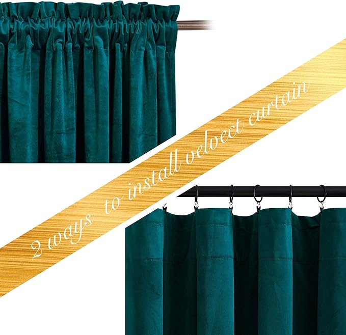 NICETOWN Teal Velvet Curtains 108 inches Long 52 Wide, Classic Heat & Light