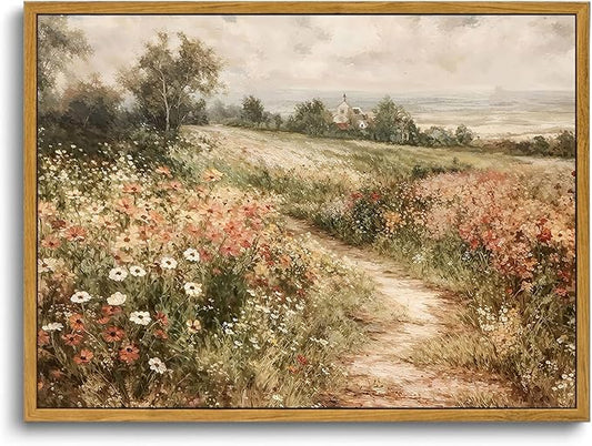 OIQArtOIQ Framed Canvas Wall Art, Vintage Decor, Landscape Nature Country