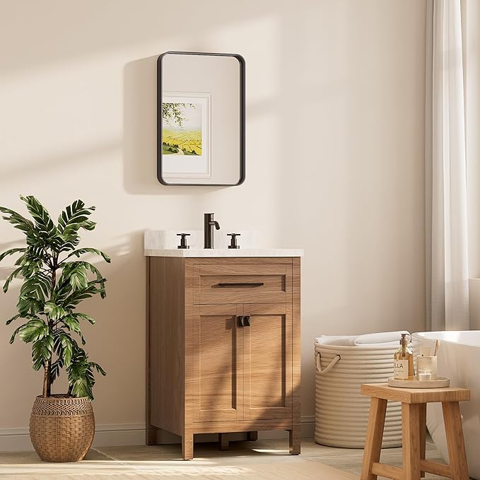 TETOTE 16 x 24 Inch Black Frame Mirror, Bathroom Vanity Mirror