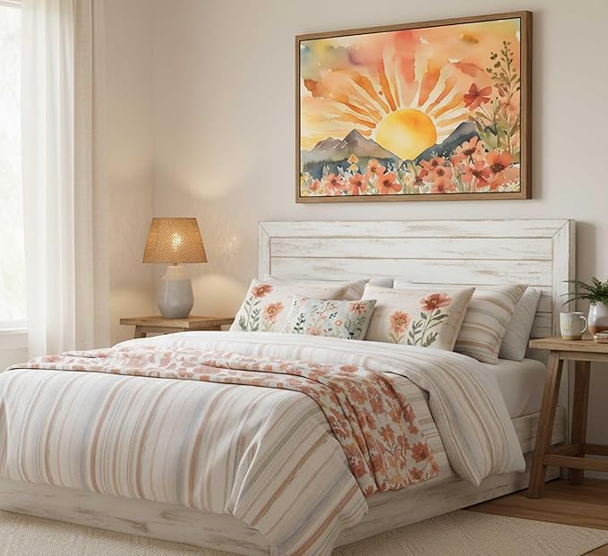 Framed Boho Sun Canvas Wall art Mid-Century Modern Abstract Bohemian Sunset in