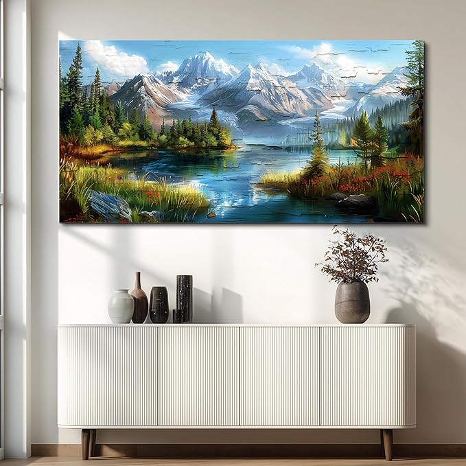 FUHAIHUA Large Wall Decor For Living Room Canvas Wall Art For Office Farmhouse Wall Decorations For Bedroom Mountains Rivers Landscape Painting Modern Pictures Artwork Room Home Decor 24x48 In