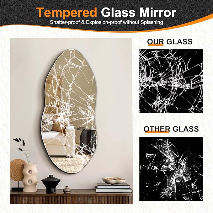Delma Irregular Wall Mirror, Frameless Decorative Mirror
