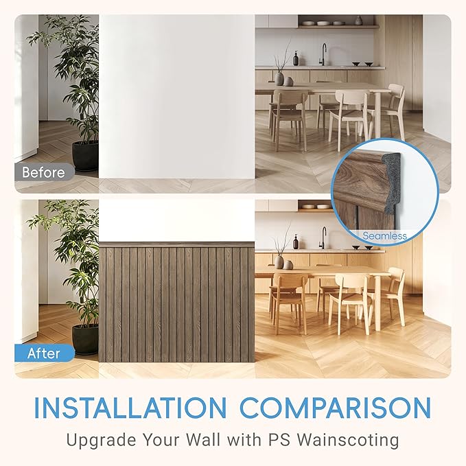 PS Wainscoting Wall Panel Kit, Paintable Waterproof PS Panels