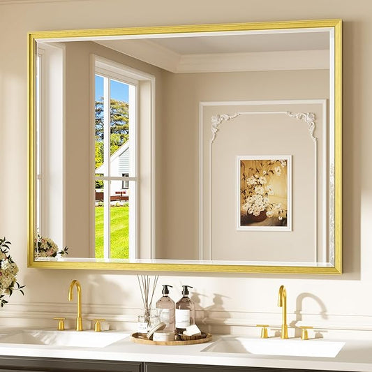 Keonjinn 48" x 36" Large Gold Bathroom Mirrors