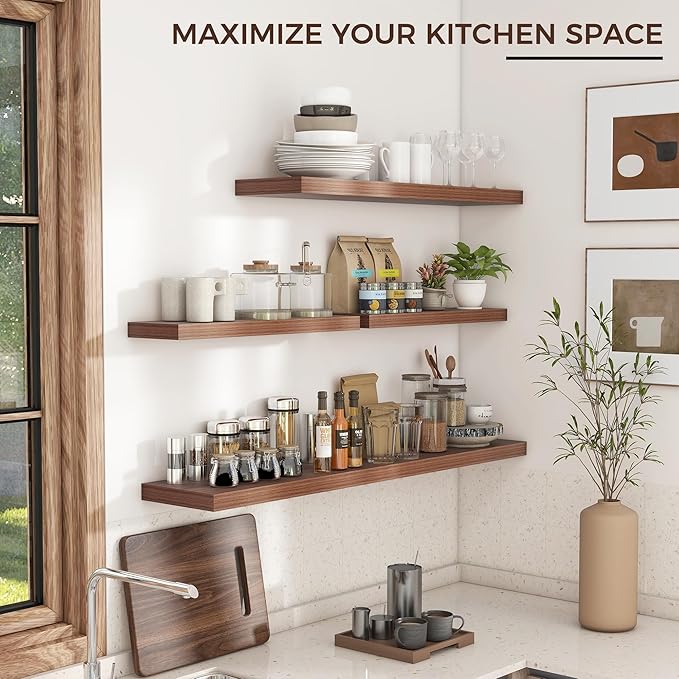 Venusmiles Floating Shelves for Wall 24 inch Long, Engineered Wood Wall Shelves