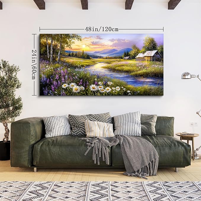 SERIMINO Large Wall Art for Living Room, River Landscape Wall Art, Meadow