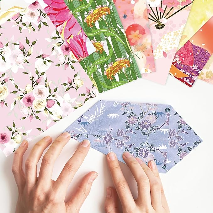 Origami 6x6 Paper Kit 150 Sheets 150 Vivid Colors Double Sided Same Printed Traditional Patterns Square for Arts Crafts Projects Japan Traditional Chiyo.Ethnic Flowers