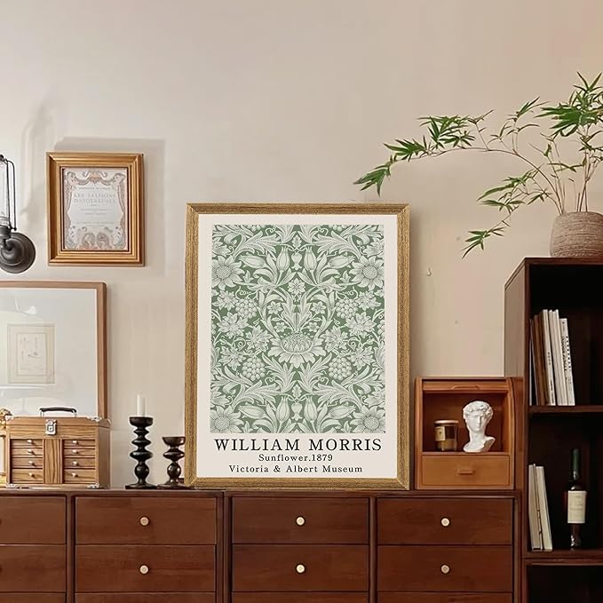 SYWENNOI Wood Framed Wall Art Print, Classic William Morris Floral Print