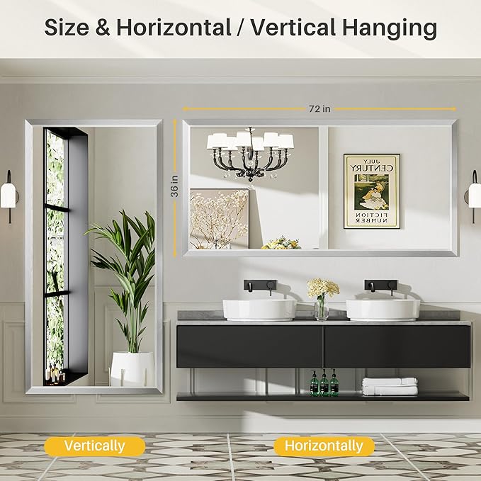 72x36 Inch Brushed Silver Bathroom Mirror