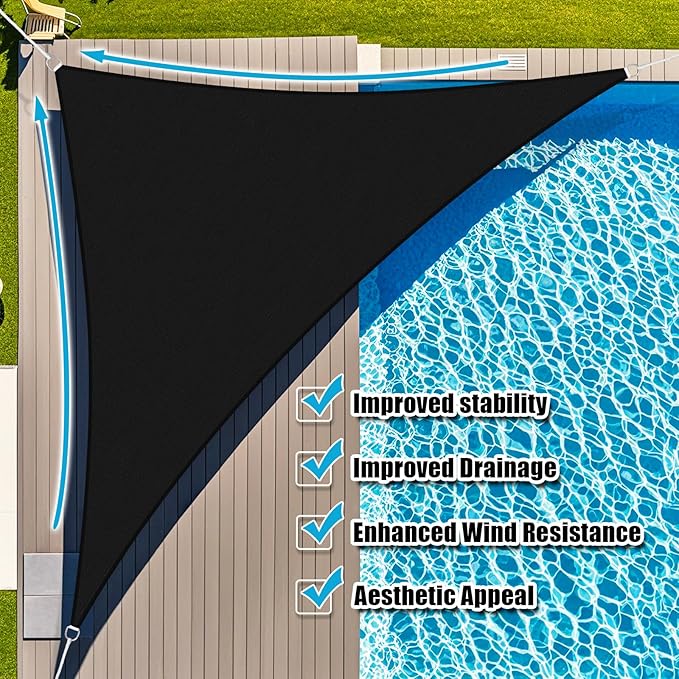 Amagenix Sun Shade Sail 7'X9'X11.4' Curved Edge Outdoor Shade Canopy Black Breathable 95% UV Block Shade Cloth for Patio Garden Backyard (We Make Custom Size)