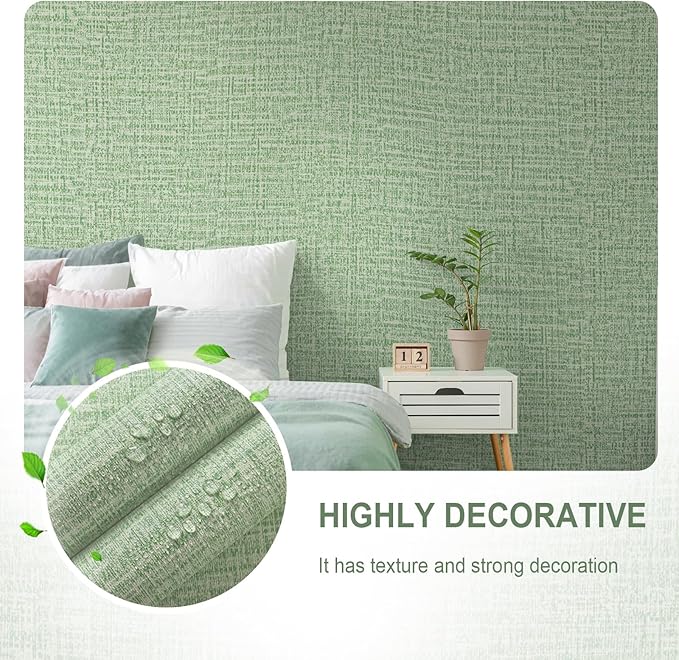 Guvana Grasscloth Peel and Stick Wallpaper Green Textured Contact Paper Modern