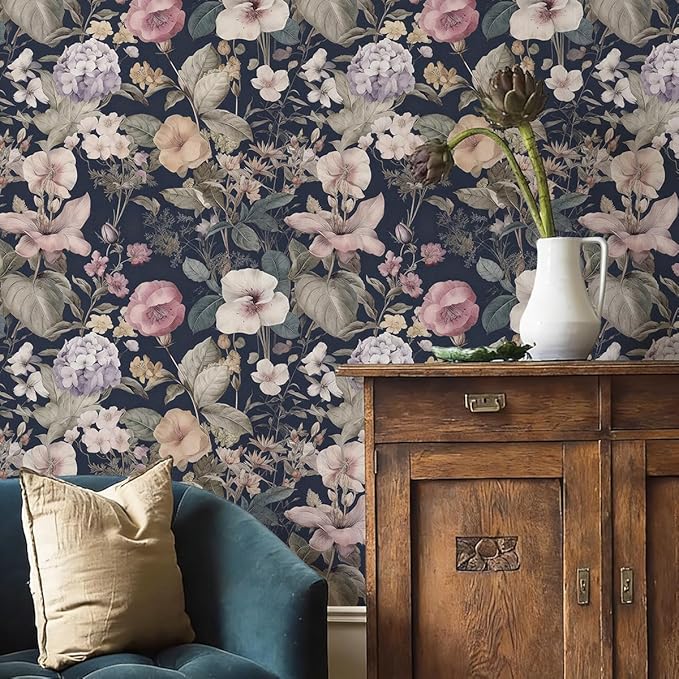 Jeweluck Vintage Floral Peel and Stick Wallpaper Floral Contact Paper 16.9" x
