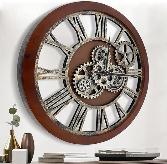 The B-Style Large Wall Clock 24 inch Moving Gear Wall Clock Oversized Vintage