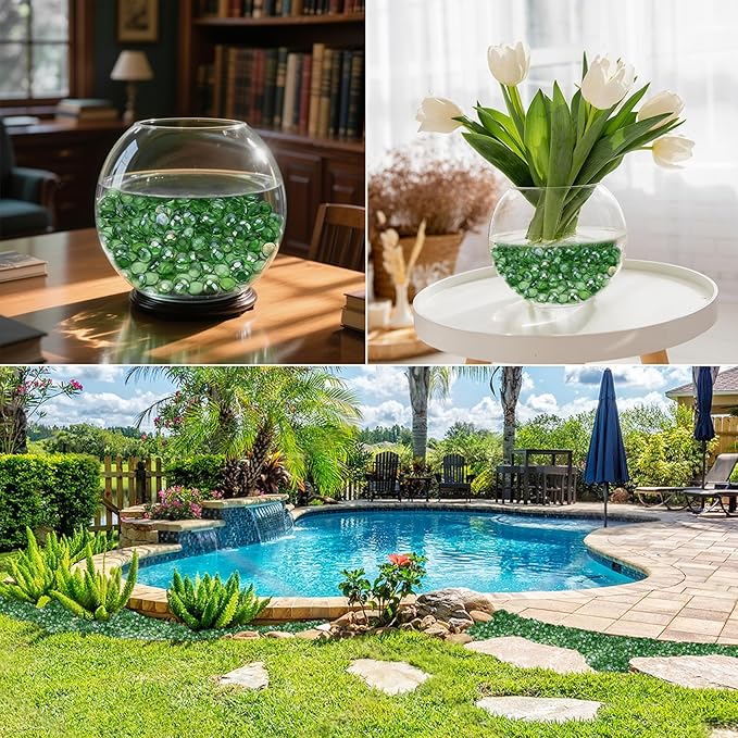 Skyflame 10-Pound Fire Glass Beads for Fire Pit Fireplace, 1/2-Inch Size Emerald Green Reflective Decorative Blended Fireglass Drops for Landscaping