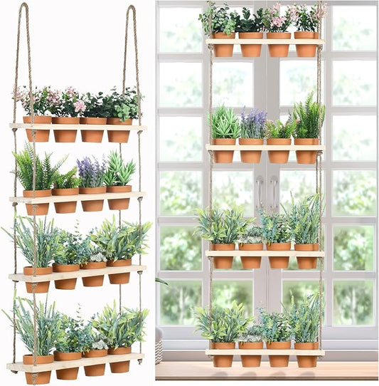 FillTouch 4 Tiered Window Plant Shelves Hanging Herb Planter Indoor Display