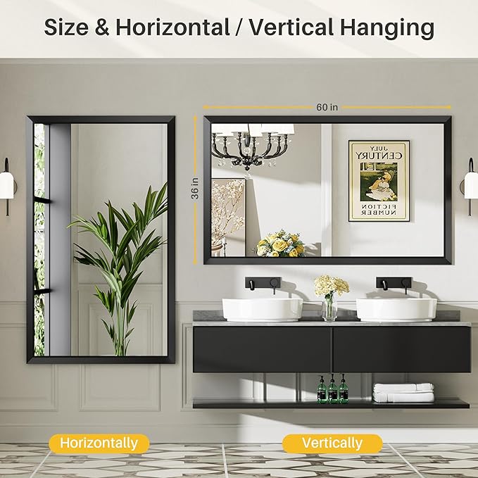 Briivue 60x36 Inch Black Bathroom Mirror