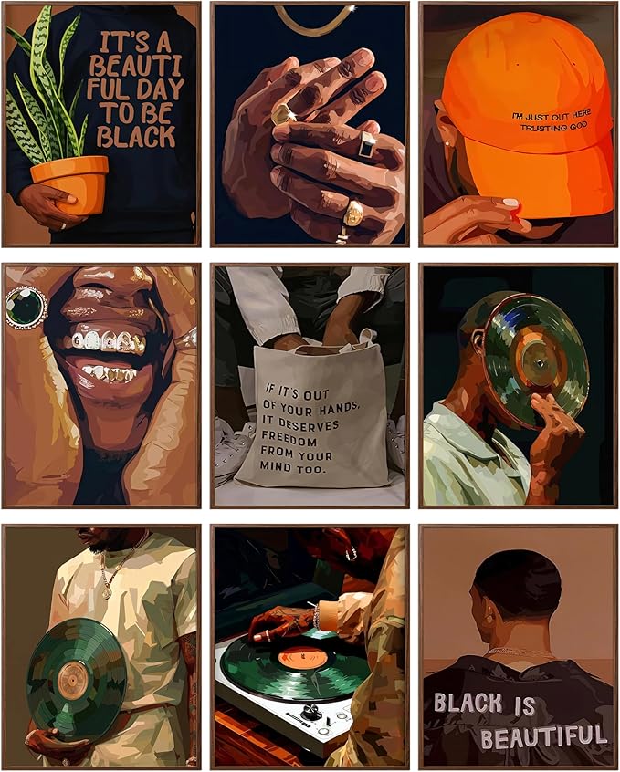 Black Culture Wall Art Set of 9, Living Room, Neutral Color Home Decor