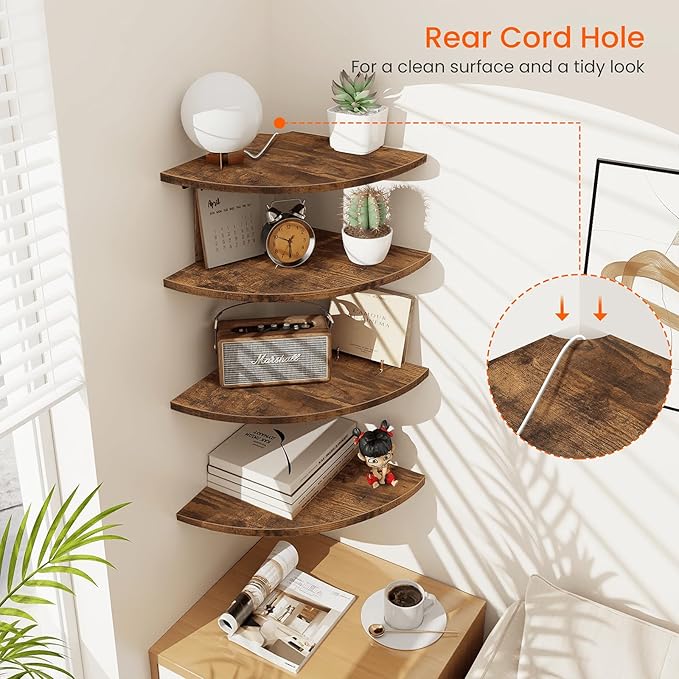 Homode Corner Wall Shelf, 12 Inch Wide Round Corner Floating Shelves