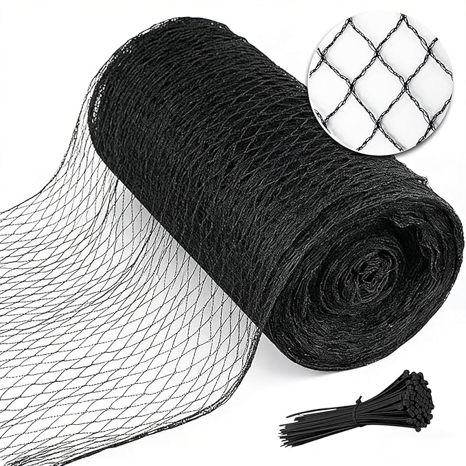 Bird Netting for Garden 10 x 30 FT Heavy Duty Black Garden Netting for Fruit Trees, Chicken Coop, Pond, Blueberry Bushes, Poultry & Deer Netting, HDPE Plant Protection Net Fence with Ties