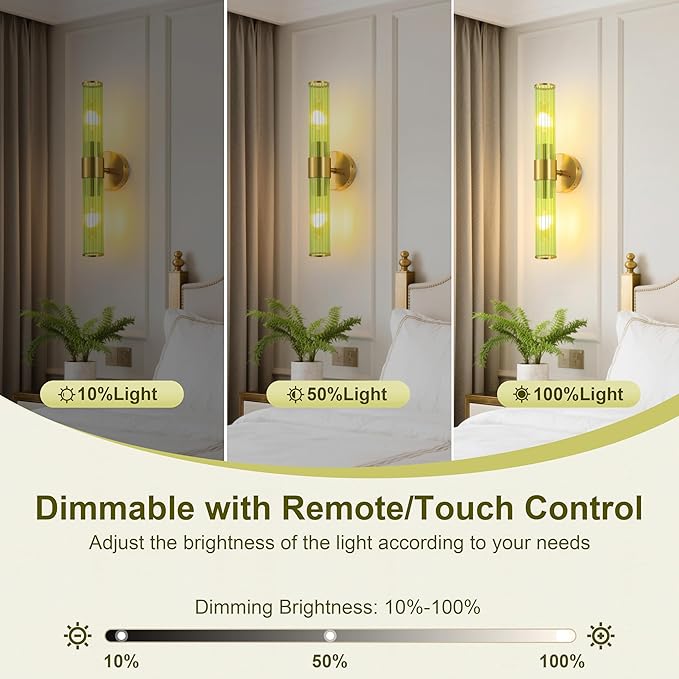 Morauroral Gold Battery Operated Wall Sconces Set of 2, Rechargeable Wall Lights