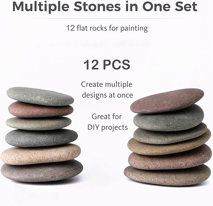 ROCART 6 PCS Extra Large 4.15-5.30" Smooth Natural River Rocks for Painting, Flat Painting Rocks & Craft Stones for Arts, DIY Projects & Creative Studios