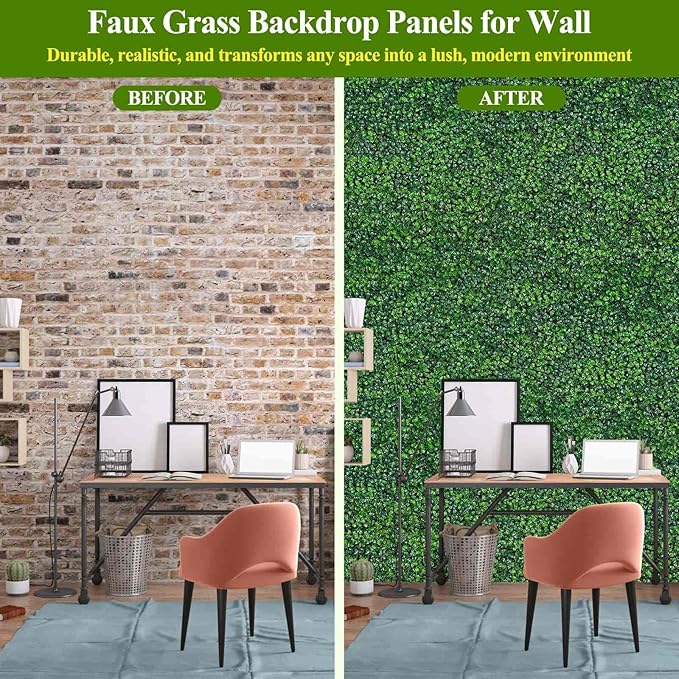 16 Pcs 10" X 10" Artificial Grass Wall Panels, UV-Resistant Fake Boxwood Panels