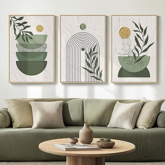 Large Framed Sage Green Boho Wall Art
