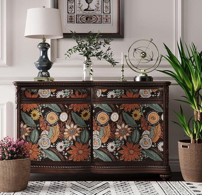 Laatse Rustic Boho Wallpaper Peel and Stick, Vintage Dark Brown Floral Contact