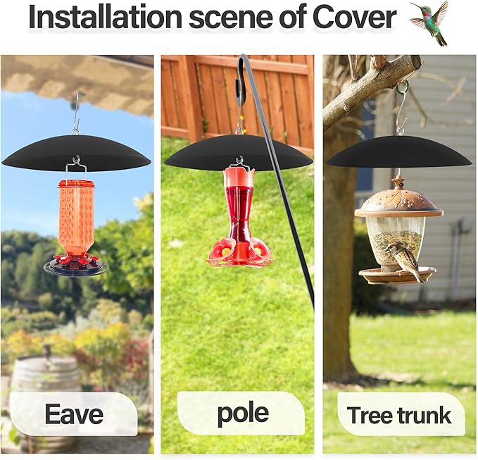 13" Bird Feeder Rain Guard, Hummingbird Feeder's Shade Dome Cover, Hanging Baffle for Bird Feeders Pole,Smart Birds Feeder Umbrella (Black), 3 Pack
