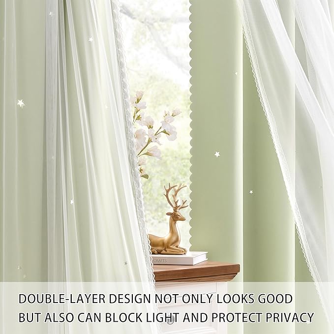 XiDi Green Curtains for Bedroom, Girls Room Blackout Curtains, Kids Room