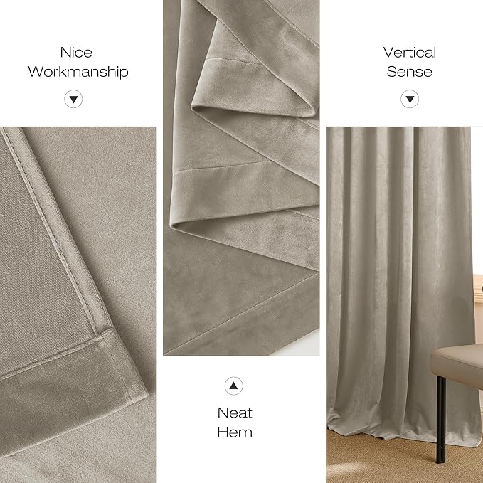 NICETOWN Living Room Camel Velvet Curtains 12 ft Length, Sound and Sunlight