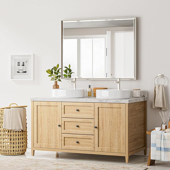 40 x 30 Brushed Nickel Bathroom Mirror, Beveled Framed Rectangle