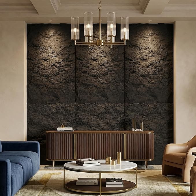 VooBang 4 Pack 3D Wall Panels, Lava Rock Molten Texture PU Wall Panels