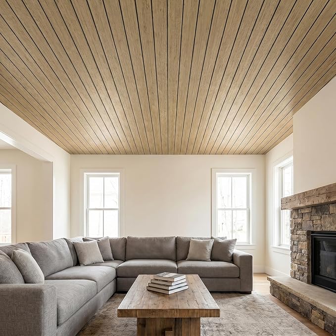 VEELIKE Tan Birch Slat Wall Panels Peel and Stick 3D Wood Grain Wall Panel