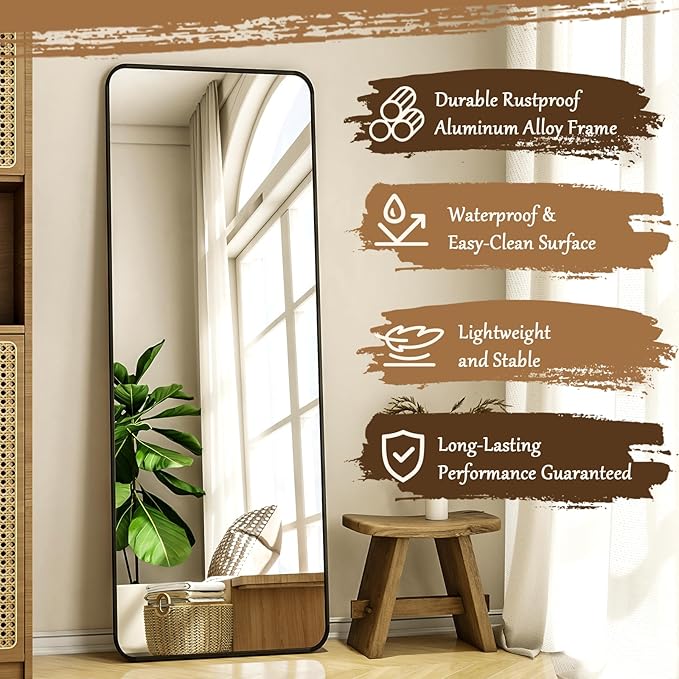 XRAMFY 56"x21" Floor Full Length Mirror Standing Full Body Rounded Corner