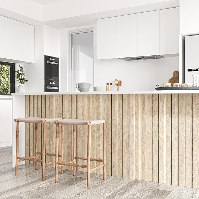 VEELIKE Large Roll Wood Wall Panels 30''x118'' White Oak Wood Slat Peel and