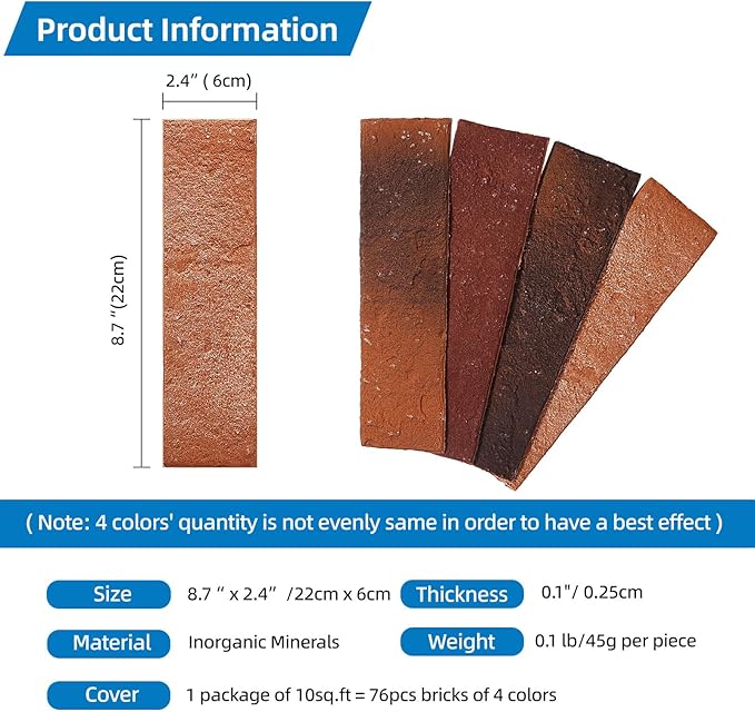 Red Faux Brick Wall Tiles, 3D Thin Brick Veneers