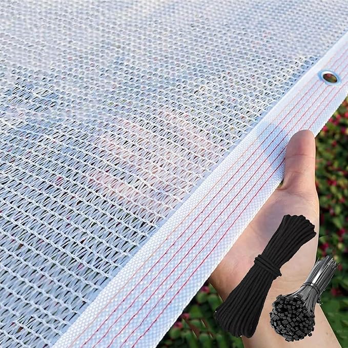 White Shade Cloth for Garden, 55% Percent Outdoor Shade Net HDPE Edge, Heavy Duty Fence Privacy Screen Cover with Grommets, Breathable Fabric Mesh Tarp, for Greenhouse Plants Patio(3x28ft)