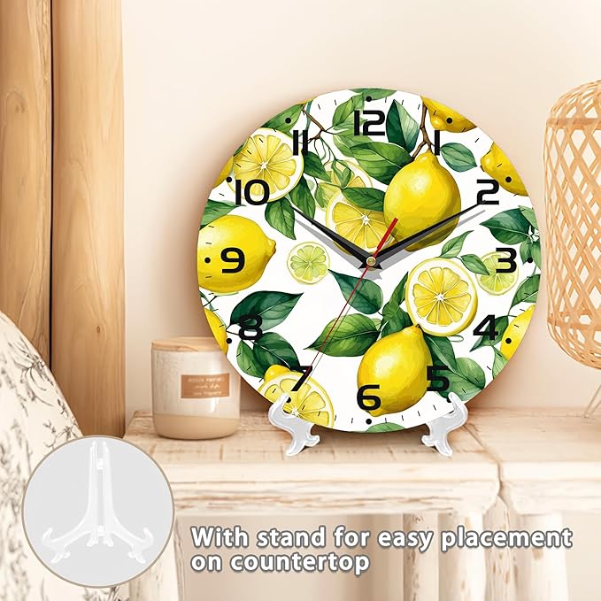 Wall Clock, Watercolor Lemon Wall Clock Silent Non-Ticking Battery Operated