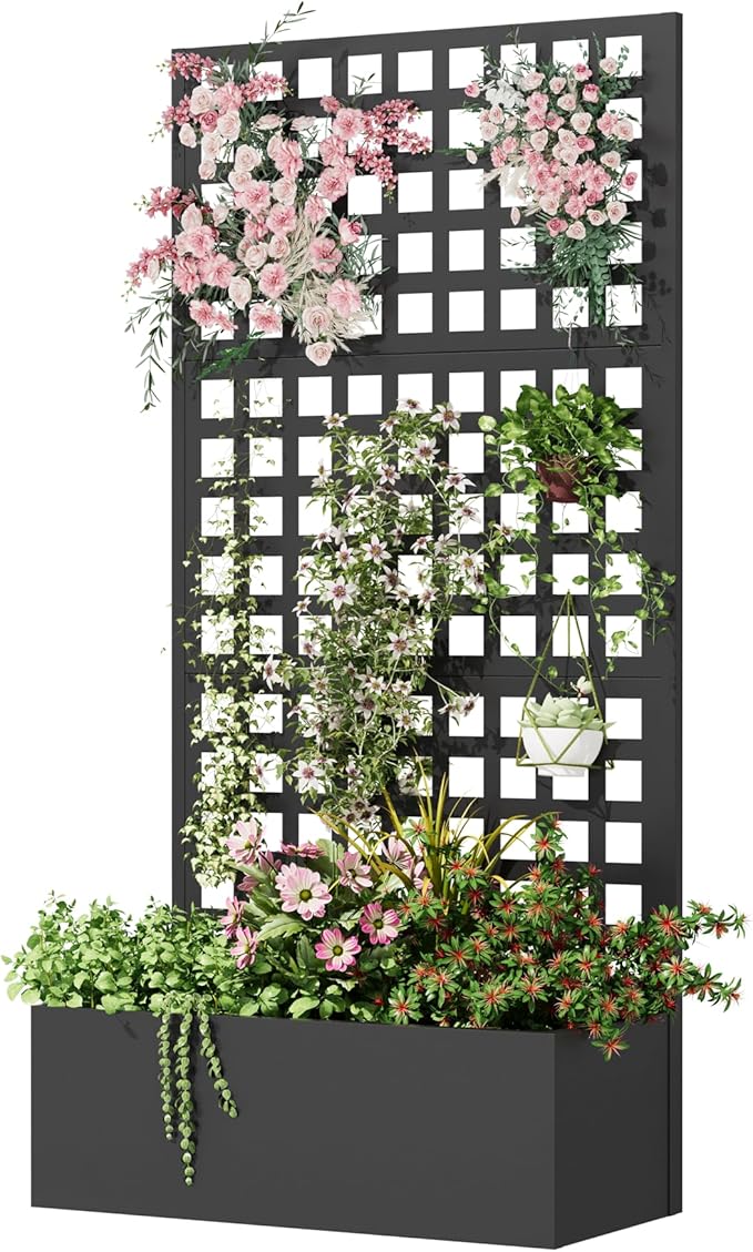 Metal Planter Box with Trellis, Planter Box Trellis with Privacy Screen and