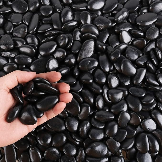 Black Pebbles for Plants 3lb Bulk Bag 0.5"- 1" Aquarium Gravel Decorative Polished Stone Natural River Rocks for Fish Tank…