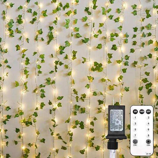suddus 200 LED Vine with Light Plug in, 6.5ft x 6.5ft Ivy Fairy Curtain Lights