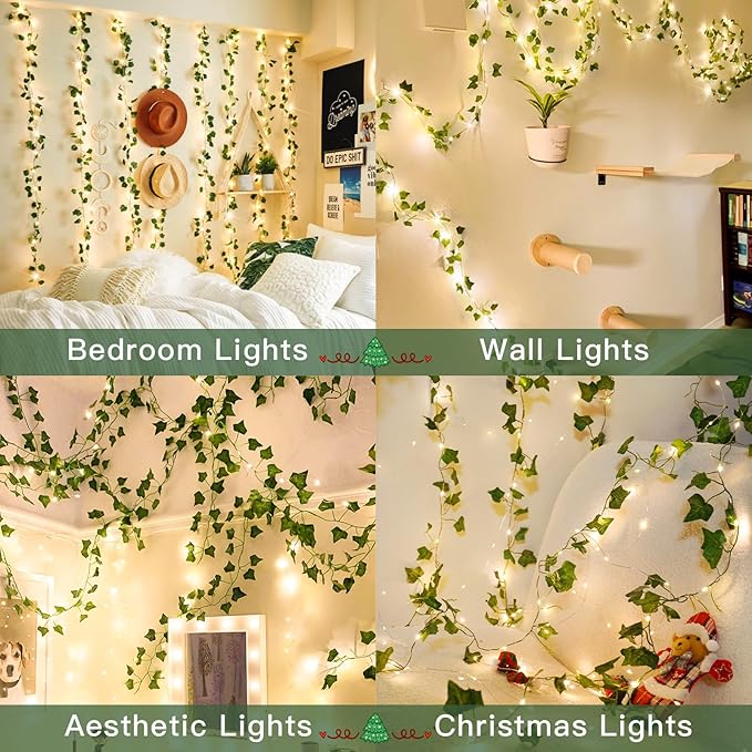 suddus Vine with Fairy Lights Battery Operated, 33ft 100 LED Ivy String Lights
