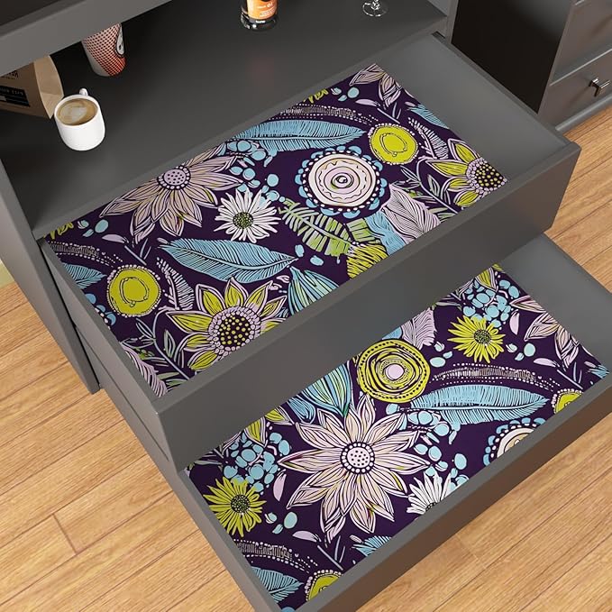 Purple Boho Wallpaper Peel and Stick, Vintage Yellow Floral Contact Paper 17.5"
