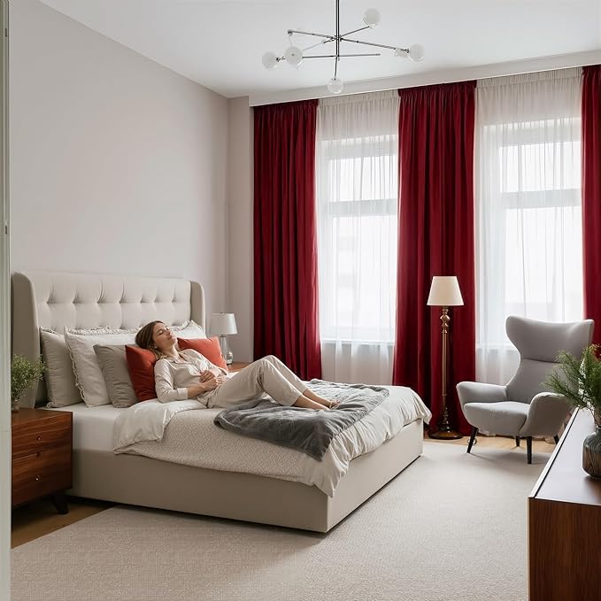 NICETOWN Red Velvet Blackout Curtains 84 inches Long 2 Panels